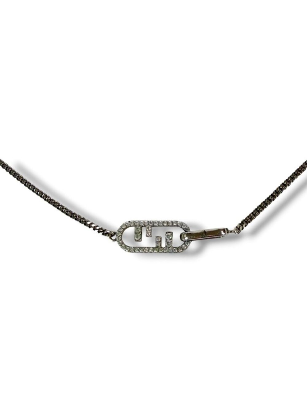 Fendi Wnecklace Olock Metal O'lock Rhinestone Necklace Silver Colored